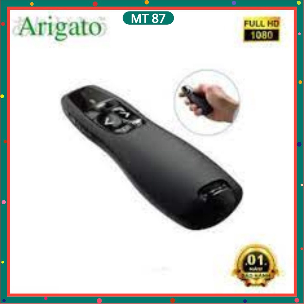 Bút Trình Chiếu Slide Arigato PowerPoint Laser 2.4G. Bút Chỉ Máy Chiếu Màu Đen, Nút Ấn Nhạy, Độ Bền Cao