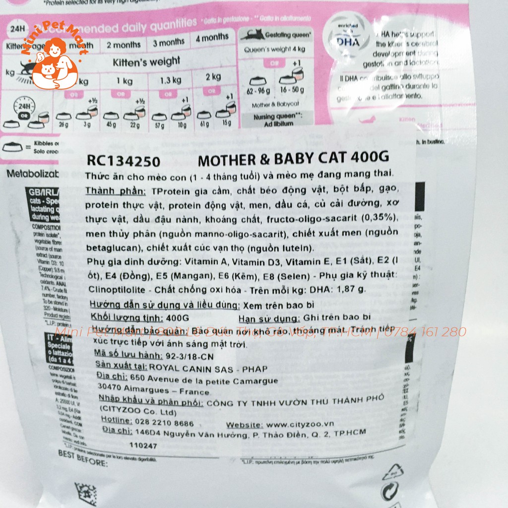 Thức ăn hạt cho mèo mẹ mang thai, cho con bú và mèo con ROYAL CANIN 400g