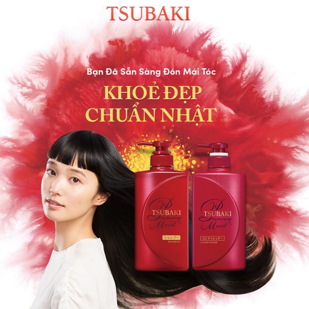 Dầu gội Tsubaki và dầu xả Tsubaki 490ml giúp dưỡng tóc bóng mượt và giảm khô rối