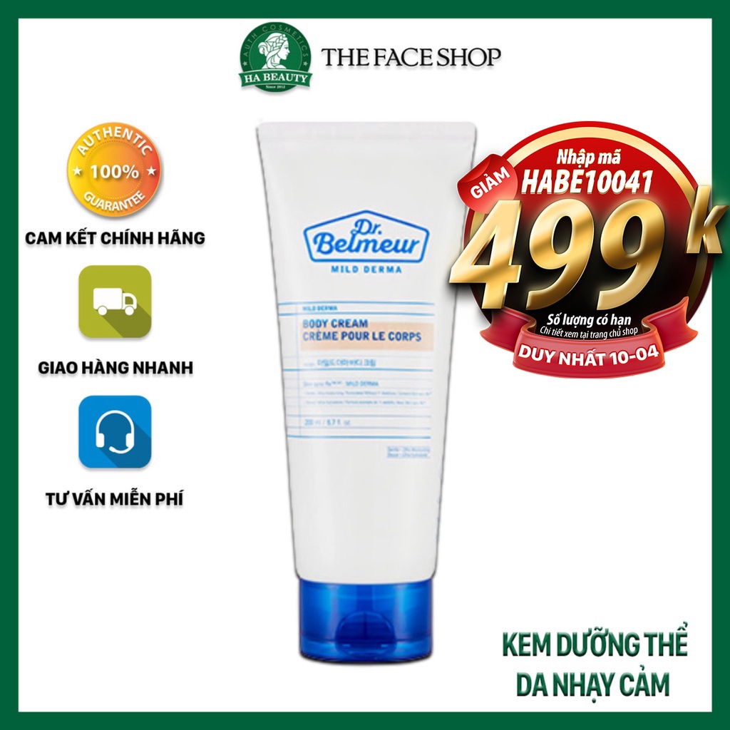Kem dưỡng thể dưỡng ẩm tốt trắng da thơm lâu cho da nhạy cảm The Face Shop Dr Belmeur Mild Derma Body Cream 200ml