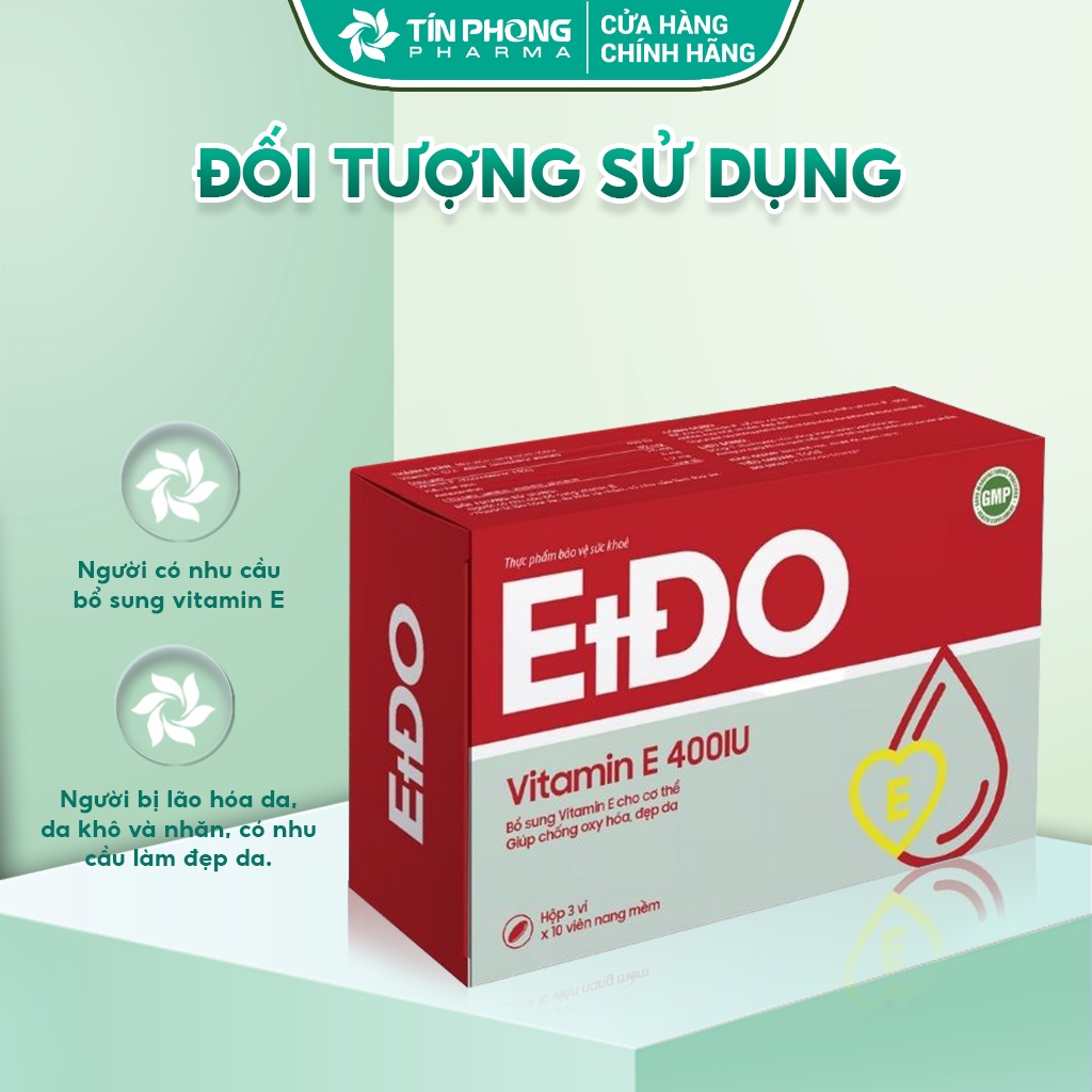 Viên Uống Bổ Sung Vitamin E EtĐo Chiết Xuất Thiên Nhiên Giúp Làm Chậm Lão Hóa Da Căng Mịn Giảm Nhăn Hộp 30 Viên TTP034