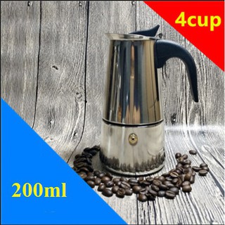BÌNH PHA CAFE 200ml INOX Ấm pha cà phê 200ml moka pot express 4 tách - Ấm pha cà phê 200ml inox S.T