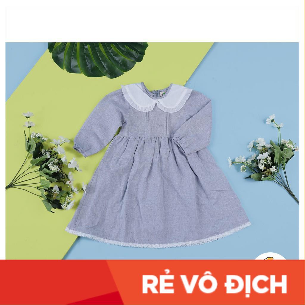 Váy thô đốm  dài tay phối cổ sen size 1-10T, cho bé từ 9-30kg. Chất thô đốm đẹp, dày dặn. Kiểu dáng dễ mặc