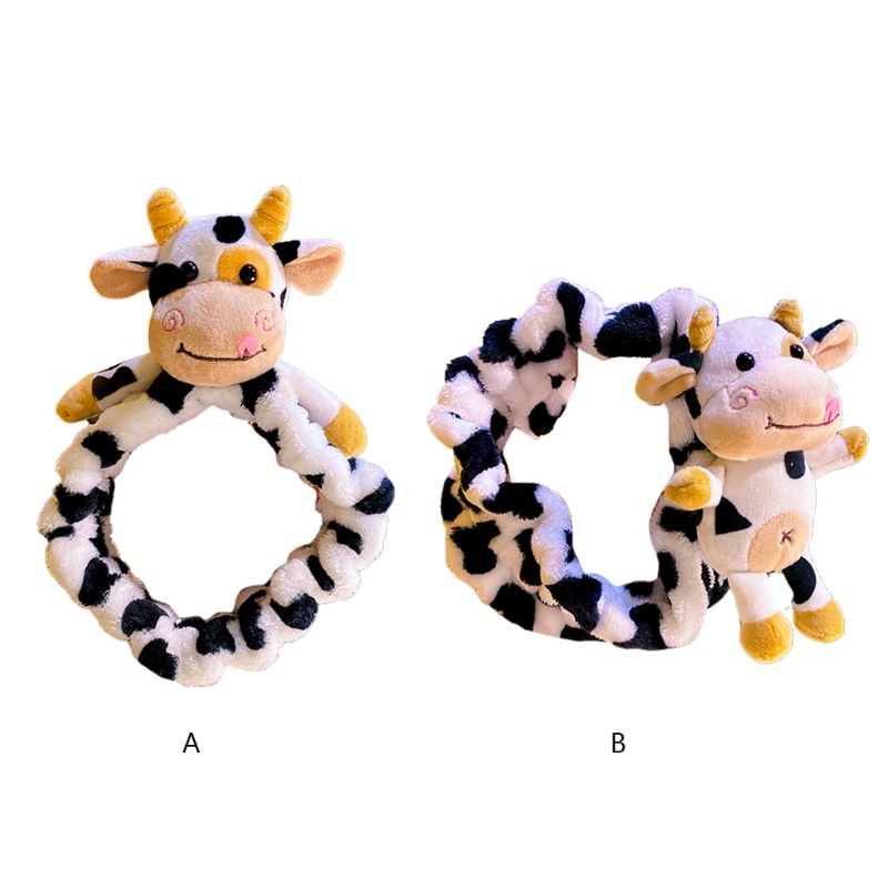 Băng Đô Cài Tóc Bản Rộng Co Giãn In Họa Tiết Bò Sữa Hoạt Hình Dễ Thương