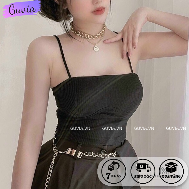 Áo Croptop 2 DÂY KIỂU VÂN NGỰC Nữ Có Mút Ngực, Áo Kiểu Chất Thun Gân Nhiều Màu GUVIA CR101