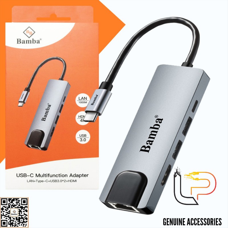 BỘ CHUYỂN USB TYPE-C RA 2 USB 3.0 + 1 USB TYPE-C+1 HDM I+1 RJ45 BAMBA B7