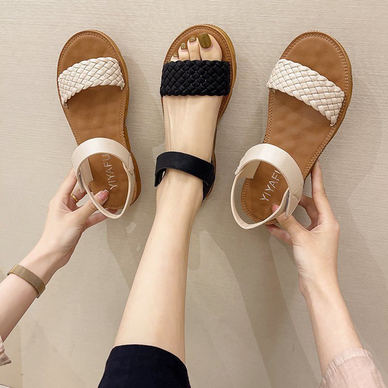 Sẵn_Hàng QC_Sandal nữ đế dẻo in hình gấu quai bện