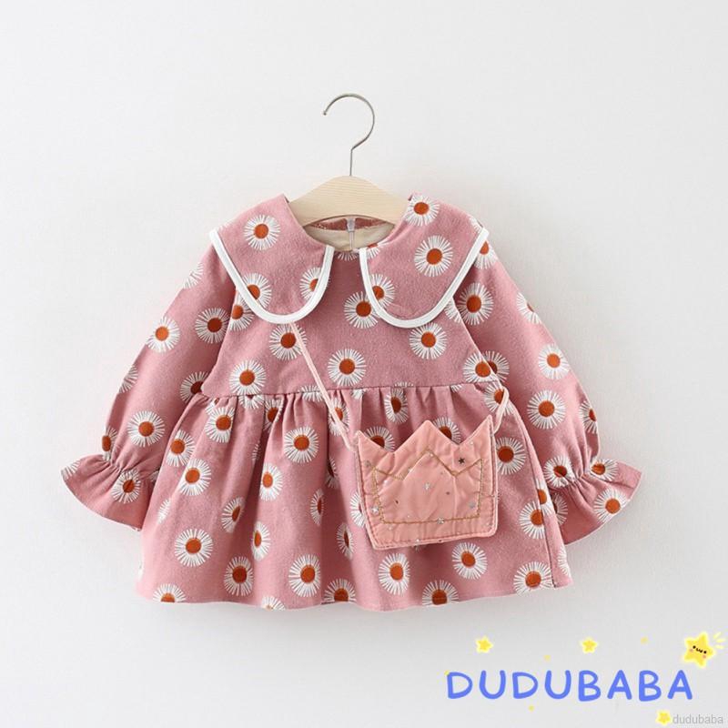 Đầm họa tiết hoa xinh xắn kèm túi hình vương miện dành cho bé gái
