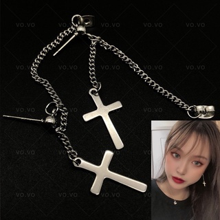 Khuyên tai dài phối dây xích mặt hình thánh giá đơn giản phong cách thời trang hàn quốc cho nữ
