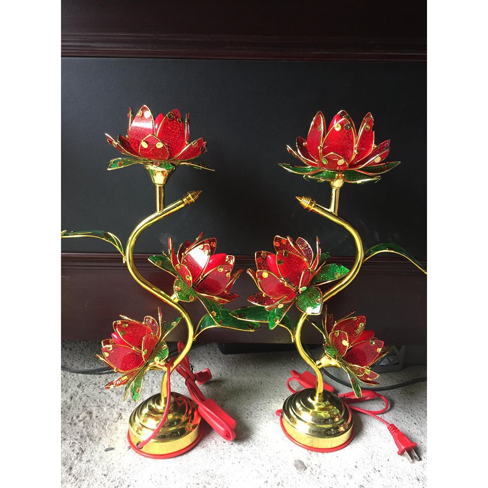 Combo 2 chiếc đèn thờ sen 3 bông cao 45cm ,55cm