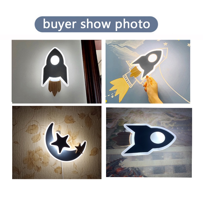 Đèn LED Gắn Tường Hình Tên Lửa/Ngôi Sao/Mặt Trăng Bằng Acrylic Dễ Thương Sáng Tạo Trang Trí Phòng Bé/Nhà Cửa