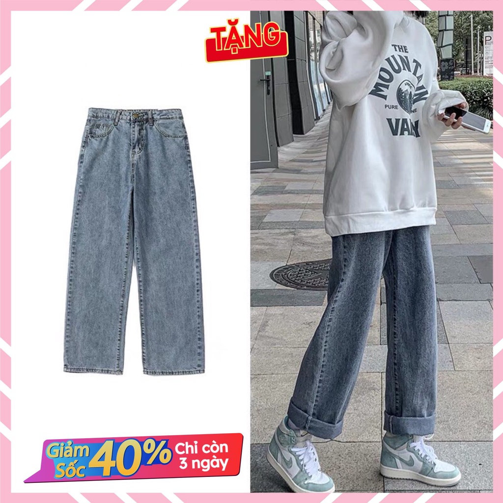Quần jean nữ ống rộng QJ09 Bestiehoue quần bò ống xuông lưng cao ulzzang