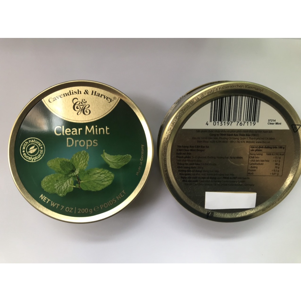 Kẹo Hộp Thiếc Đức Cavendish Harvey Hương Bạc Hà Clear Mint (Hộp 200g)