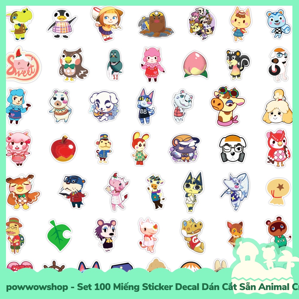 [Sẵn VN - Hỏa Tốc] Set 100 Miếng Sticker Decal Cắt Sẵn DIY Dán Trang Trí Vật Dụng Mẫu Game Animal Crossing New Horizons