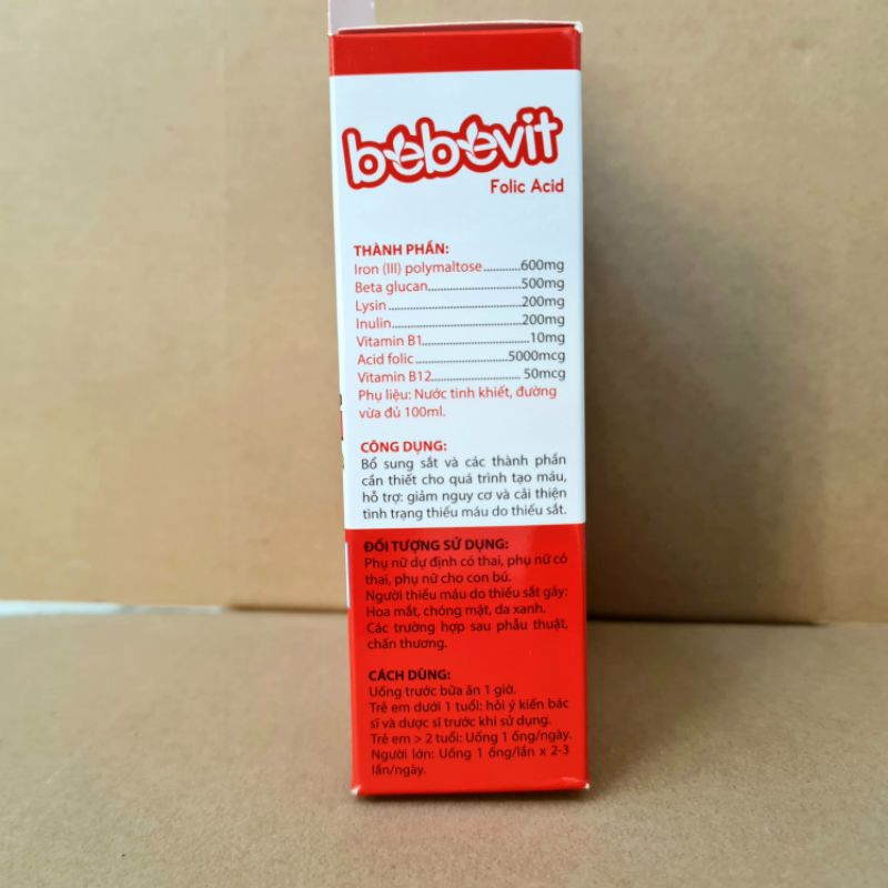 BEBEVIT FOLIC ACID bổ xung sắt và các thành phần thiết yếu cho quá trình tạo máu