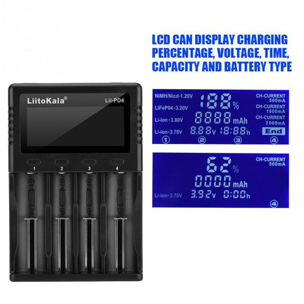 Bộ Sạc Pin LiitoKala Lii-PD4 18650 26650 21700 4 Ngăn Có Màn Hình LCD Tiện Dụng Khi Đi Du Lịch