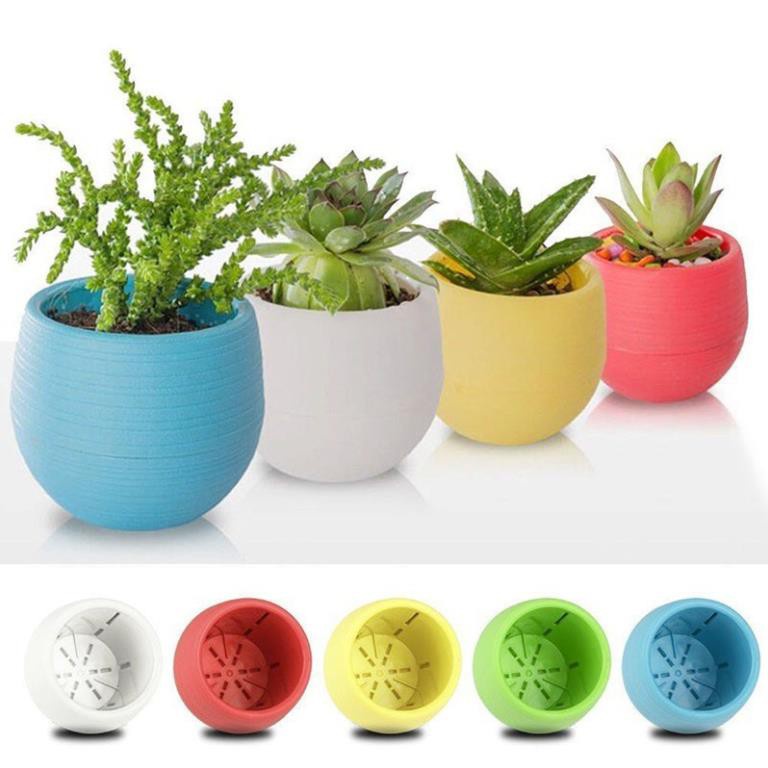 Chậu hoa nhựa mini/Chậu Cây Mini Có Đáy Trữ Nước - Đa dạng màu sắc - Trang trí nhà cửa, văn phòng tuyệt đẹp