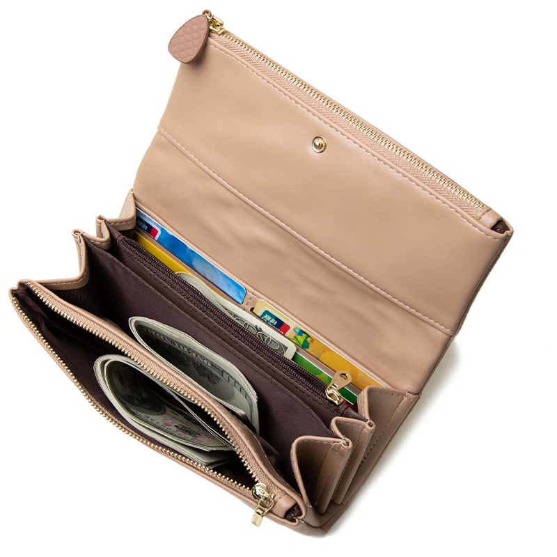 Ví Da PU Dáng Dài Phối Khoá Kéo Tiện Dụng Cho Nữ