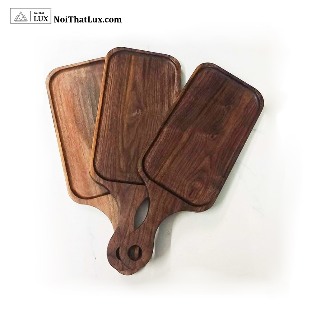 Khay gỗ chữ nhật có tay cầm, khay gỗ decor đưng đồ ăn, hoa quả NoithatLux