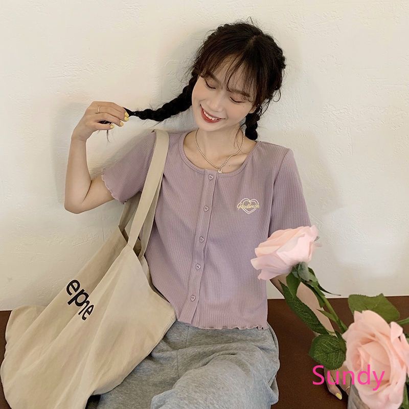 Áo Kiểu Cổ Tròn Dáng Rộng Thêu Họa Tiết Thời Trang Mùa Hè Hàn Quốc Cho Nữ