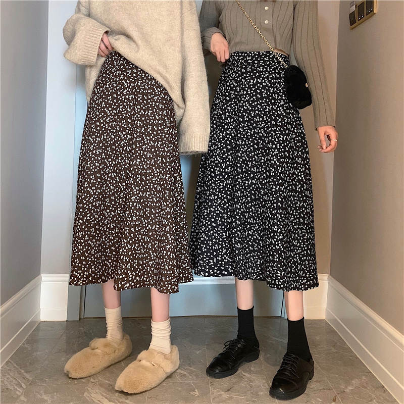 [Mã FAGREEN55 giảm tới 30K đơn 99K] Xiaozhainv Chân váy midi lưng cao họa tiết hoa thời trang xinh xắn cho nữ | BigBuy360 - bigbuy360.vn