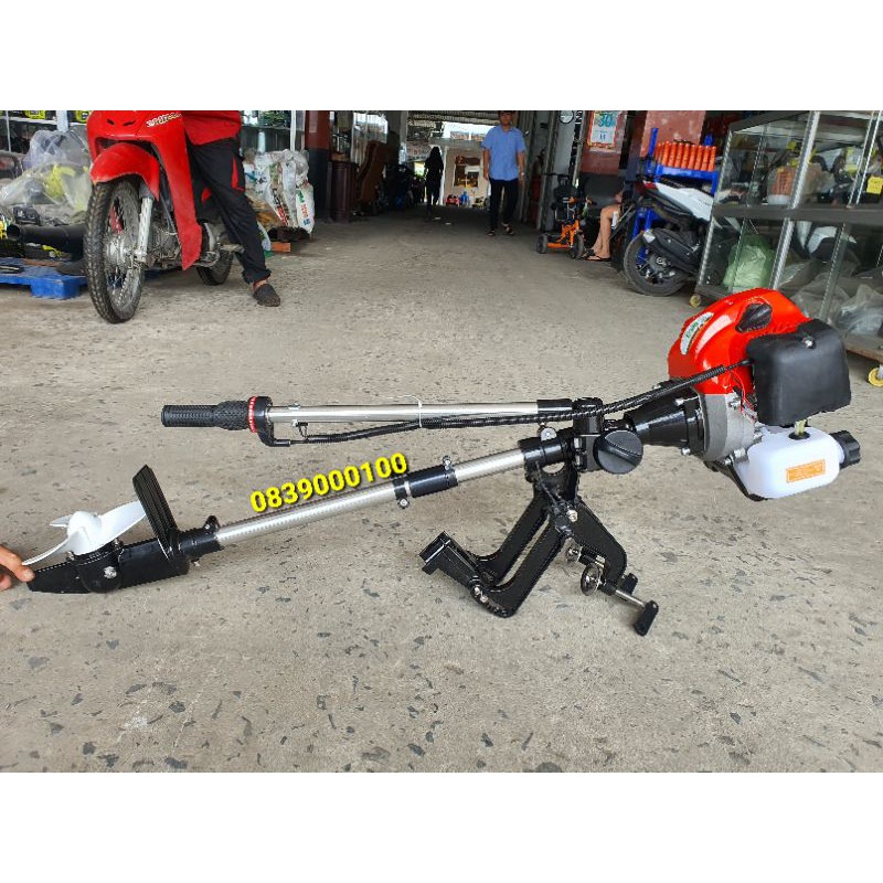 Động cơ 520 - Máy cắt cỏ chạy thuyền, xuồng,Ca nô.Động cơ kèm dàn láp chân vịt tay ga chạy xuồng và thuyền Mini