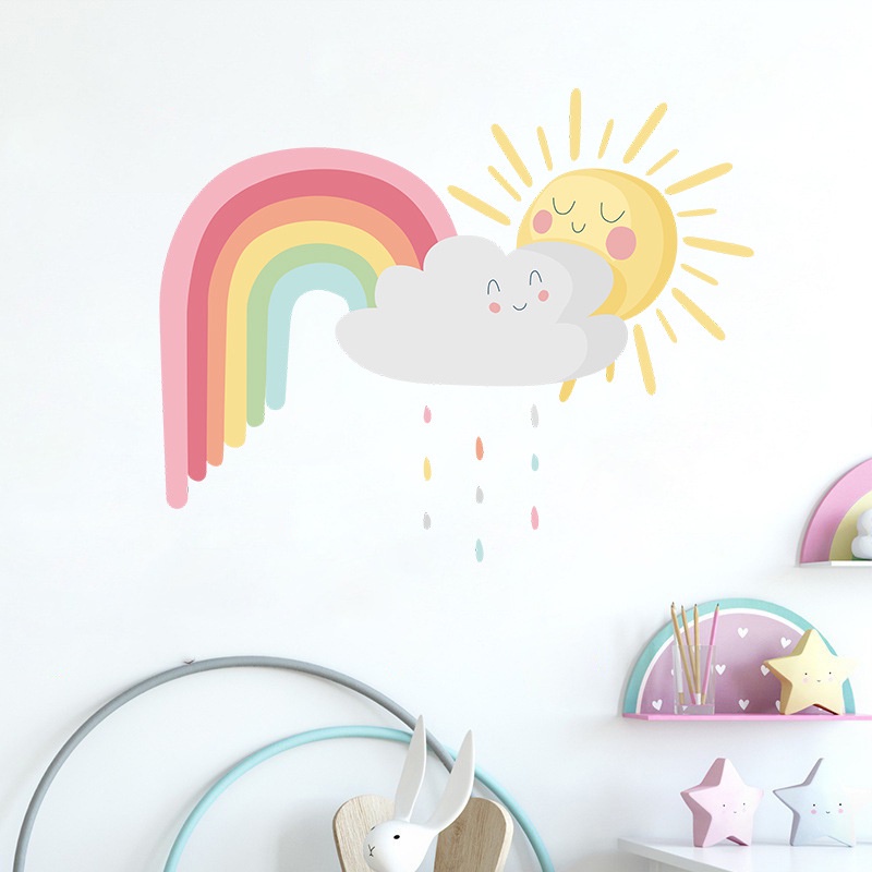 Miếng Dán Tường Trang Trí Hình Cầu Vồng Và Mặt Trời Mưa