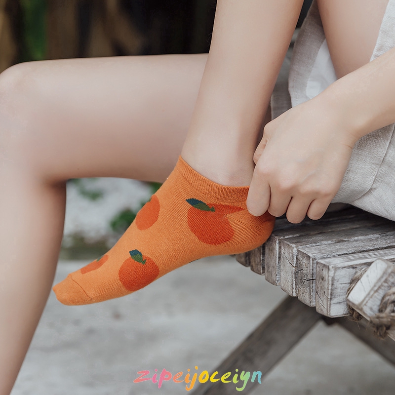 Vớ cổ thấp in họa tiết trái cây dễ thương cho nữ