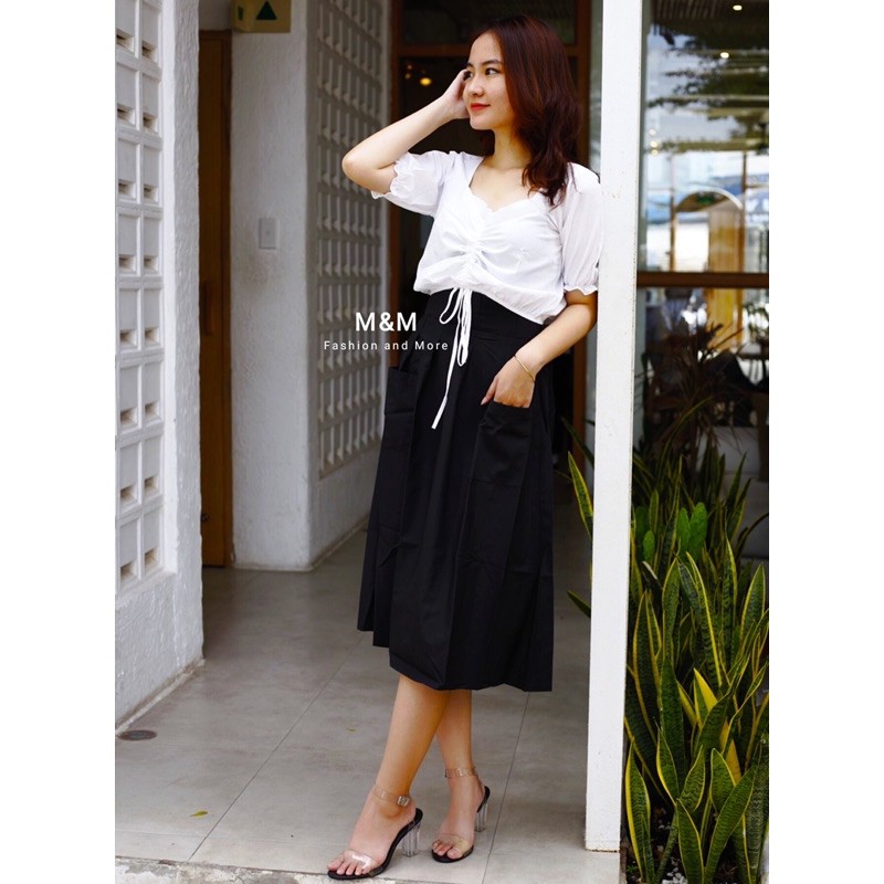 Set công sở áo rút dây phối chân váy | BigBuy360 - bigbuy360.vn