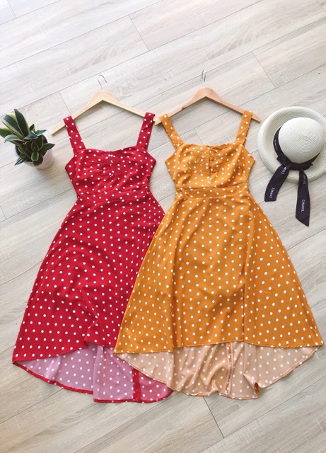 Đầm Bi 2s đỏ/cam dáng xòe nơ lung xd