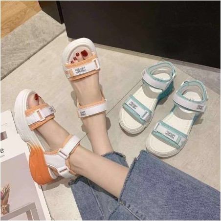 Dép Xăng Đan Nữ Học Sinh Cá Tính Giá Tốt Mang Êm Chân (Có Ảnh Thật) Phối Màu Cam Xanh Siêu Xịn