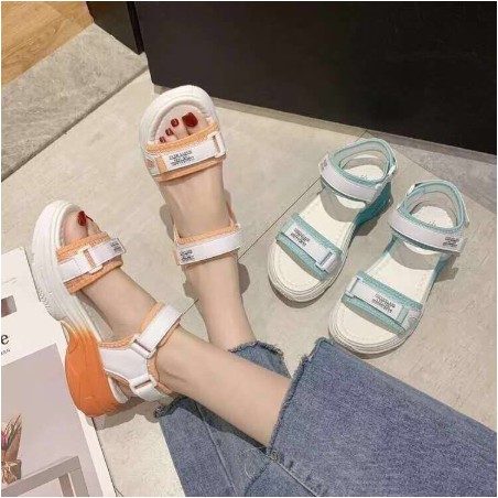 Giày Sandal Dép Xăng Đan Nữ Học Sinh Cá Tính Giá Tốt Mang Êm Chân (Có Ảnh Thật) Phối Màu Cam Xanh Siêu Xịn