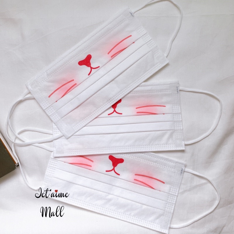 Khẩu trang in hình mặt mèo, thỏ, gấu, heo - Túi 10 cái