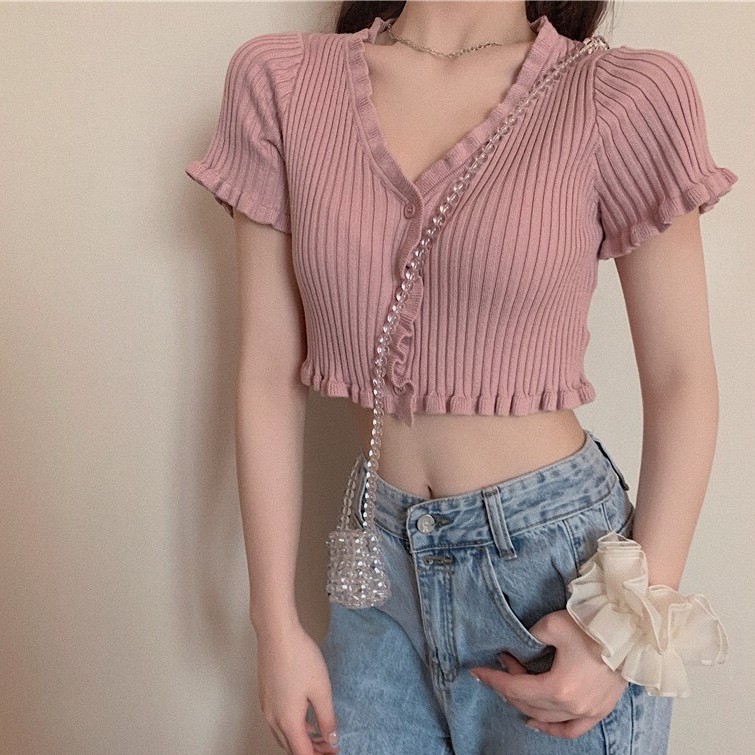 Áo croptop ôm body tay ngắn chất len tăm dày dặn phong cách ulzzang Hàn Quốc C58 - MaoMao