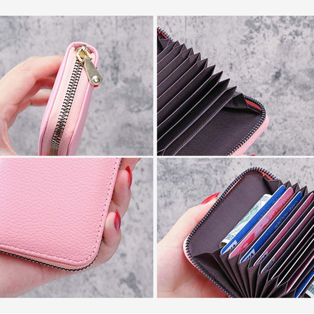 Ví Da Pu Mini Đựng Thẻ Nhiều Ngăn Có Khóa Kéo Màu Trơn Cho Nữ