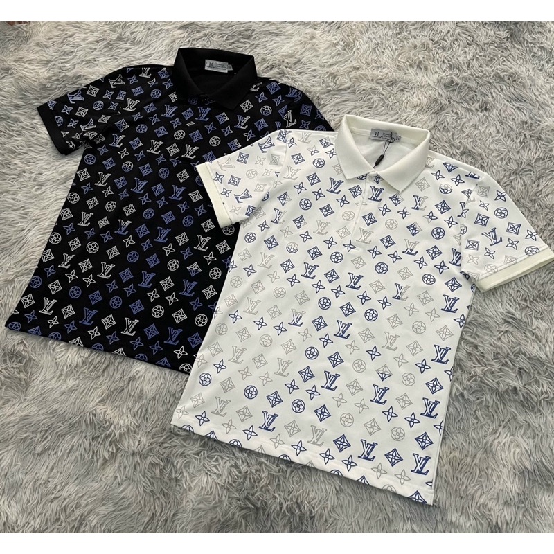 Áo polo LV có hoạ tiết phối logo thời trang nam, Áo cộc tay có cổ phong cách hàn quốc btshop từ 45 đến 75 kg