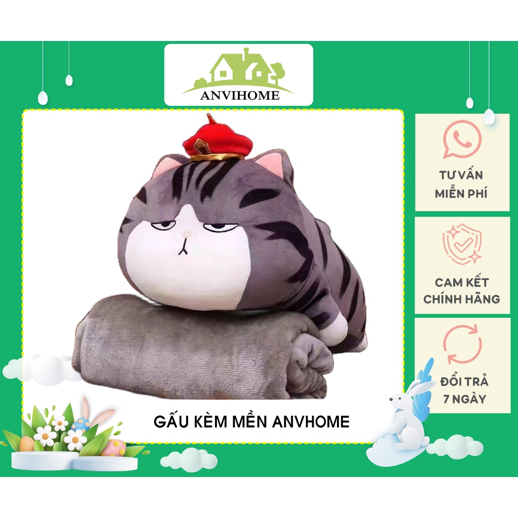 Gối Mèo Hoàng Thượng & Chó Nô tài kèm mền cao cấp - Bộ chăn gối văn phòng Gối mền 2in1 Mèo Bông Hoàng Thượng nằm