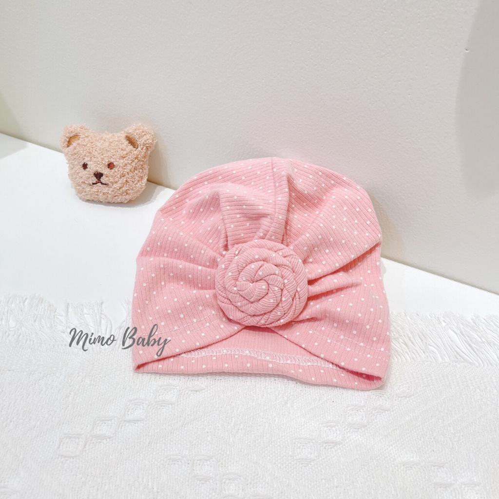 Mũ turban hồng chấm bi đính nơ dễ thương cho bé MTB115 Mimo Baby