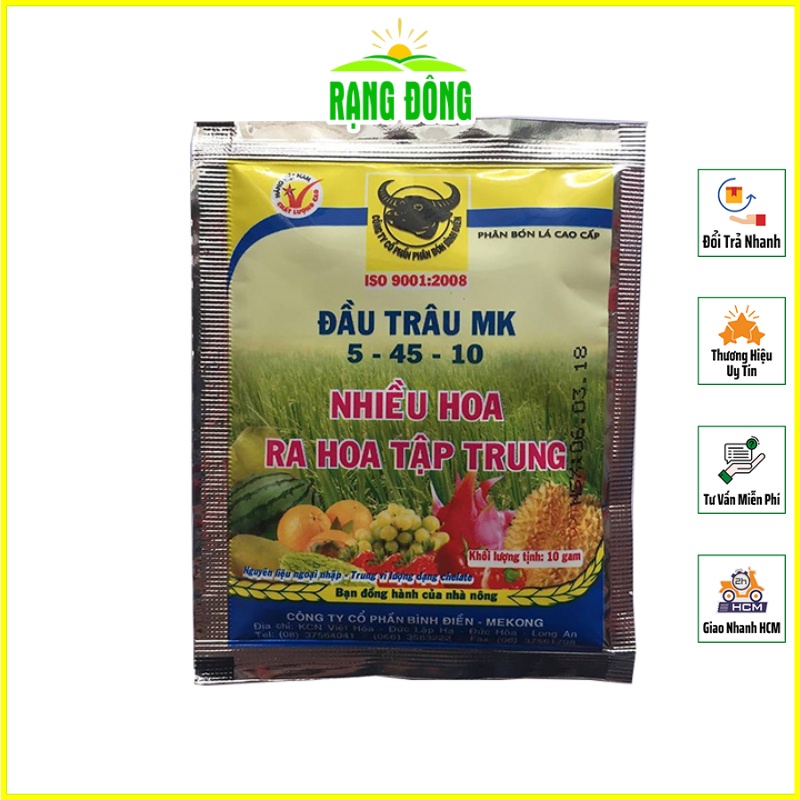 Phân Bón Kích Ra Hoa, Đậu Trái Đầu Trâu MK NPK 5-45-10 (gói 10 gram) - Hạt giống Rạng Đông