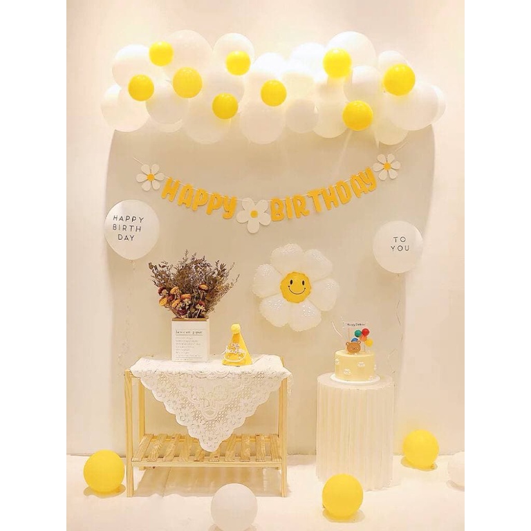 Dây chữ happy birthday hình hoa cúc trang trí sinh nhật phong cách Hàn Quốc