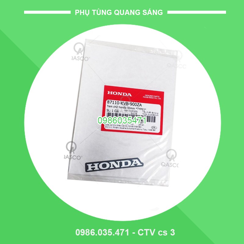 87110-KVB-900ZA | Tem chữ honda 60mm *TYPE1* AIR BLADE 110 / CLICK | MARK,HONDA 60MM TYPE1 (Chính hãng Honda)