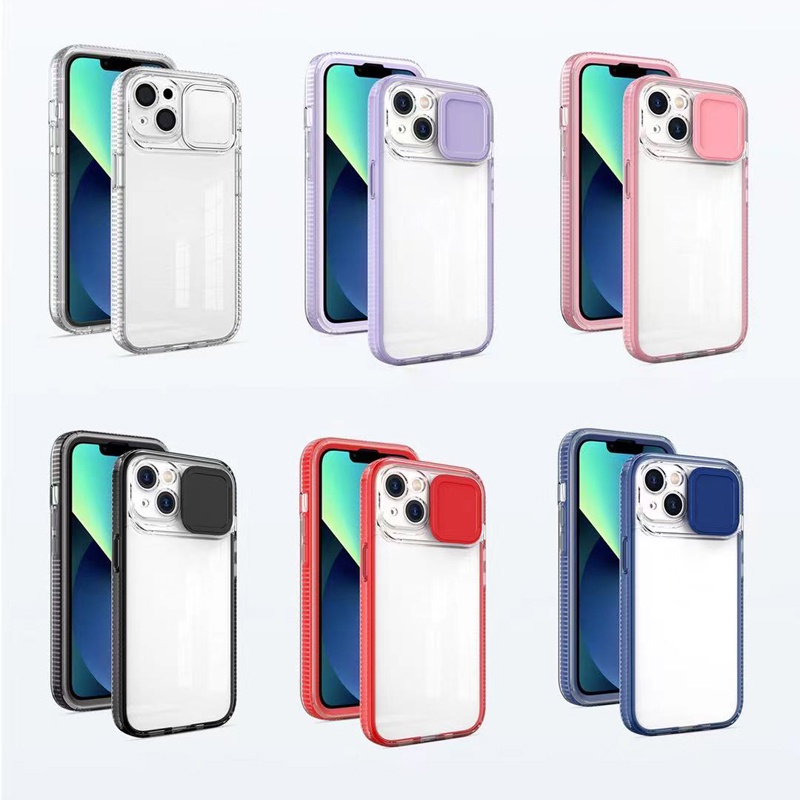Ốp điện thoại Koosuk mềm có nắp trượt bảo vệ camera màu trong suốt 3 trong 1 cho iPhone 13 12 11 Pro Max