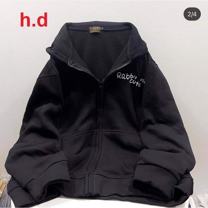 Áo khoác hoodie dây kéo chun tay Thỏ Ra Bit UlzzangHodie nữ form rộng dài vải nỉ cotton giá rẻ không xù lông