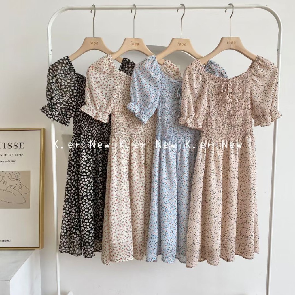 Váy hoa nhí nhún thân voan chifon VKE1015-2 Ulzzang style🌸 Hàng Quảng Châu