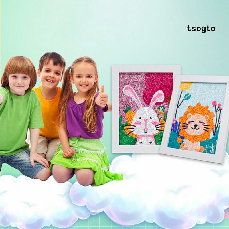 Tranh đính đá handmade cho bé rèn tính kiên nhẫn (Bộ đầy đủ Khung gỗ+ đá màu+ tranh)