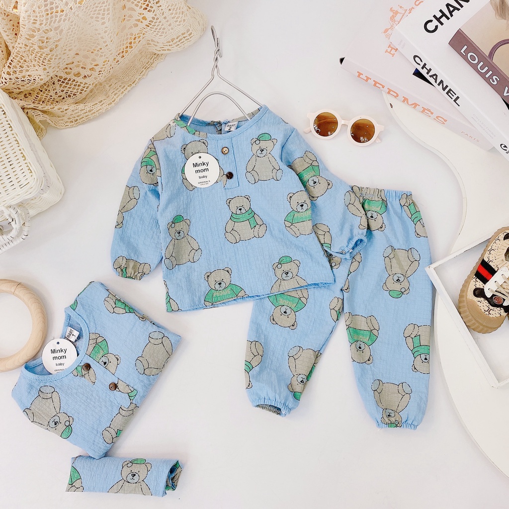 [DT65] Bộ Dài Tay 2 Cúc Khuy Cài Cổ Cho Bé Chất Vải Đũi Xô Nhẹ Nhàng Dáng Sang Chảnh Size Từ 7-16Kg VNXK Nhật-Hàn
