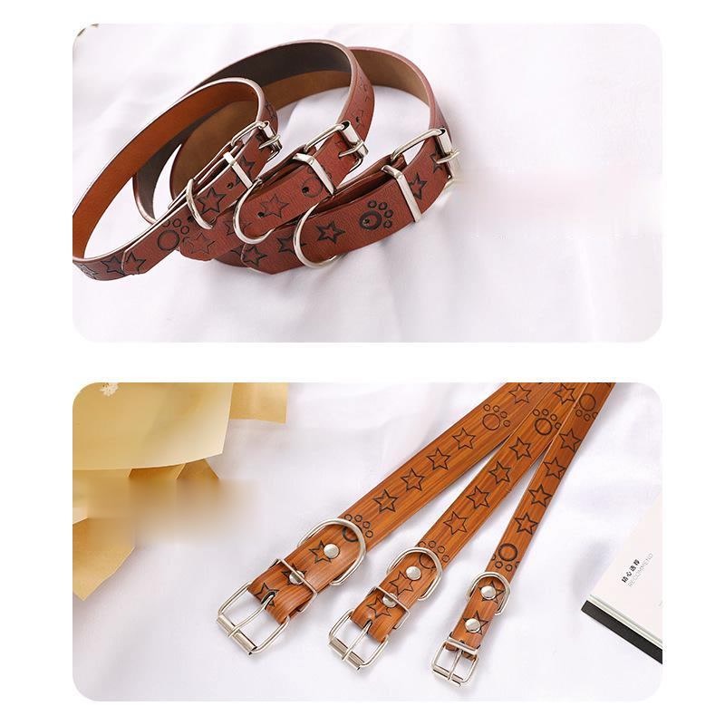 Vòng cổ cho chó mèo chất liệu PU siêu bền in họa tiết ngôi sao, kích thước thước 1,5*40cm phù hợp với giống nhỏ và vừa