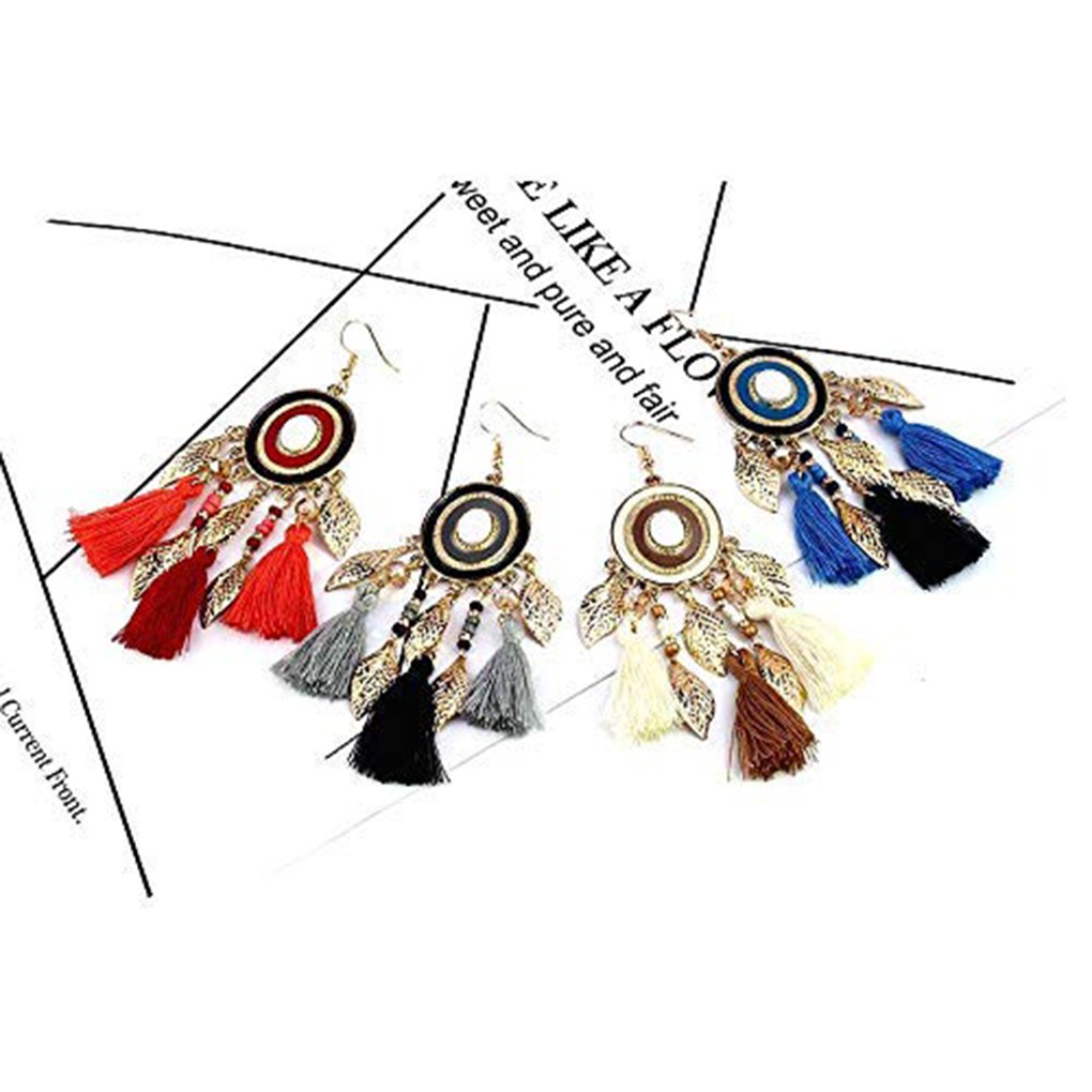 1 Đôi Bông Tai Hình Chiếc Lá Tua Rua Phong Cách Bohemian Cho Nữ