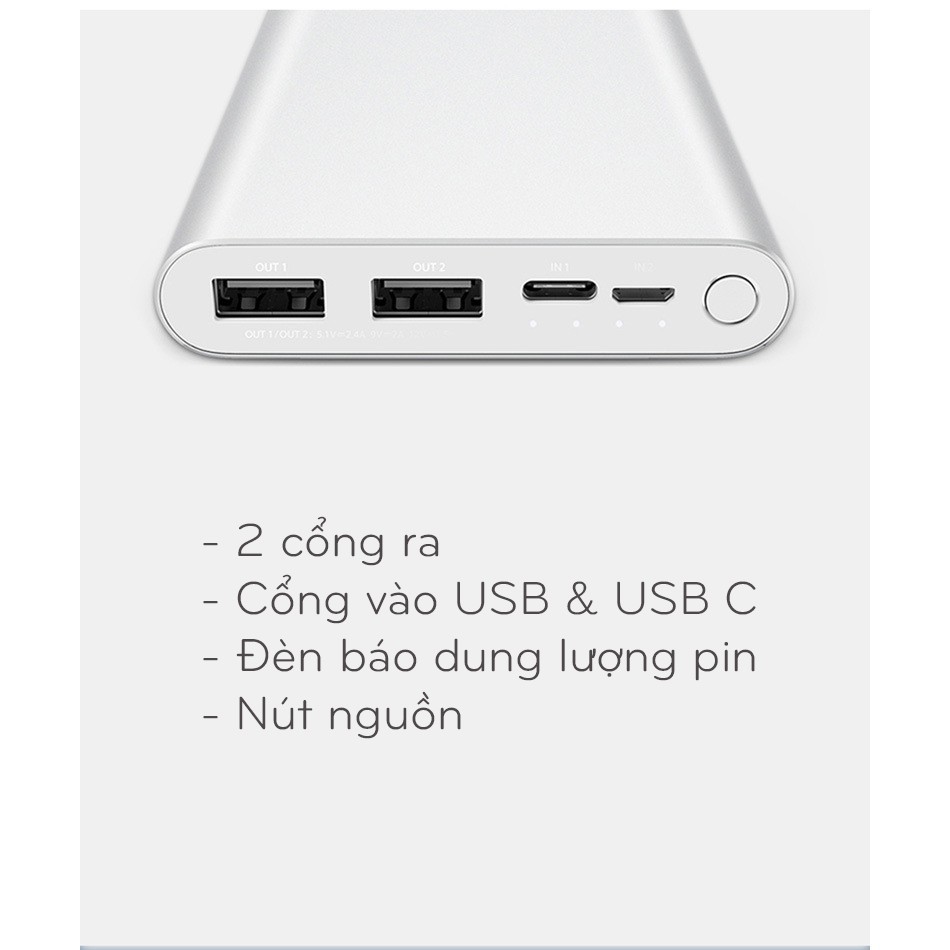 Sạc dự phòng Xiaomi Gen 3 10000mAh hỗ trợ sạc nhanh 18W 2 chiều vỏ pin hợp kim nhôm gia công CNC nguyên khối