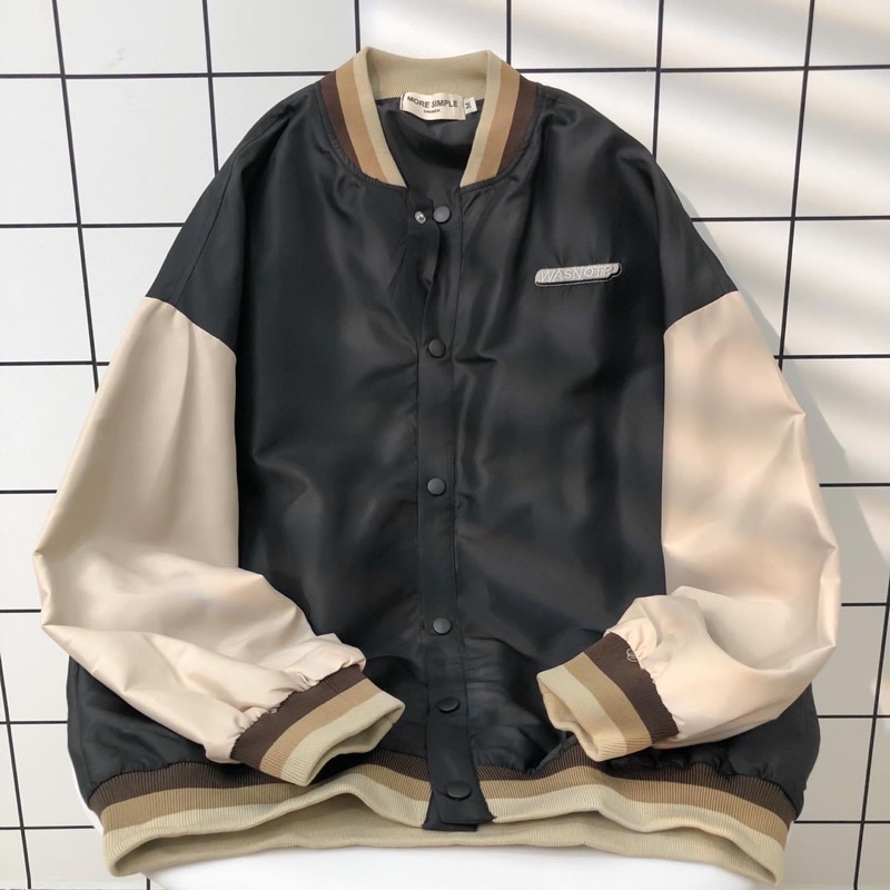 Áo Khoác Bomber Unisex WAS Form Rộng màu ĐEN/NÂU Vải Dù 2 Lớp Dày Dặn - Form Nam Nữ Unisex 🖤
